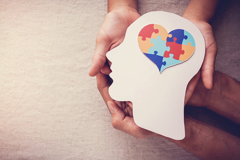 puzzle jigsaw heart on brain, mental health concept